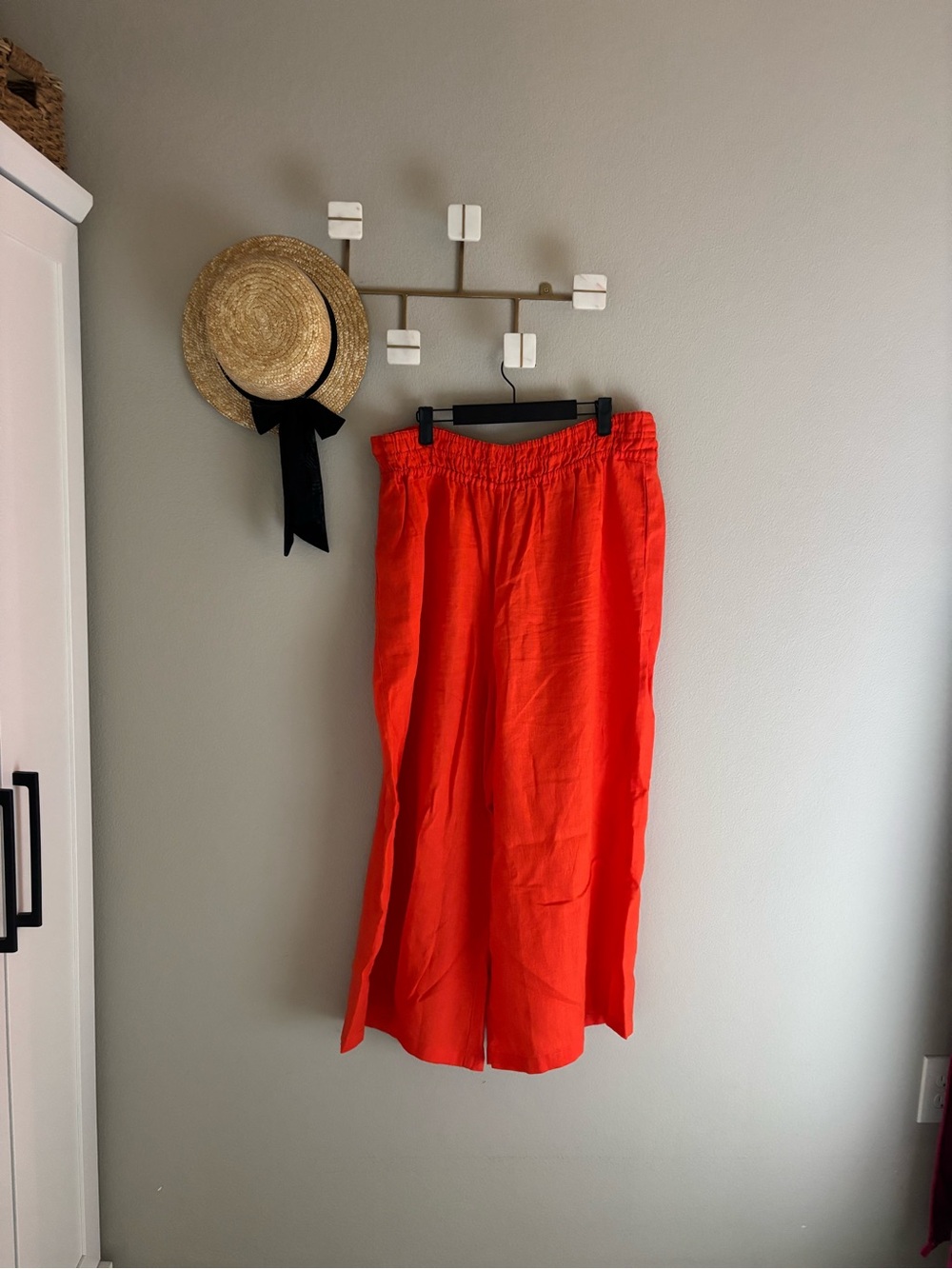 Anthropologie Orange Linen Elastic Waist Pant Large